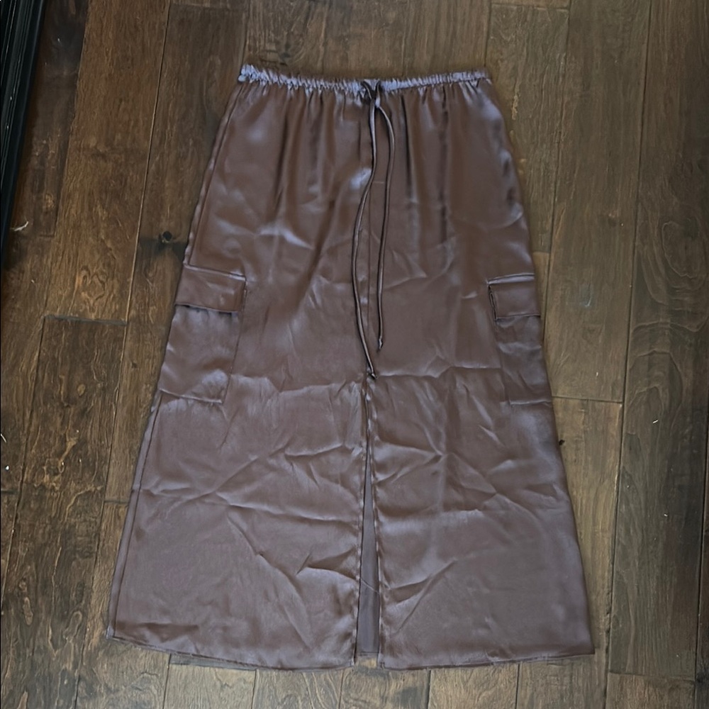 Elegant Brown Satin Skirt